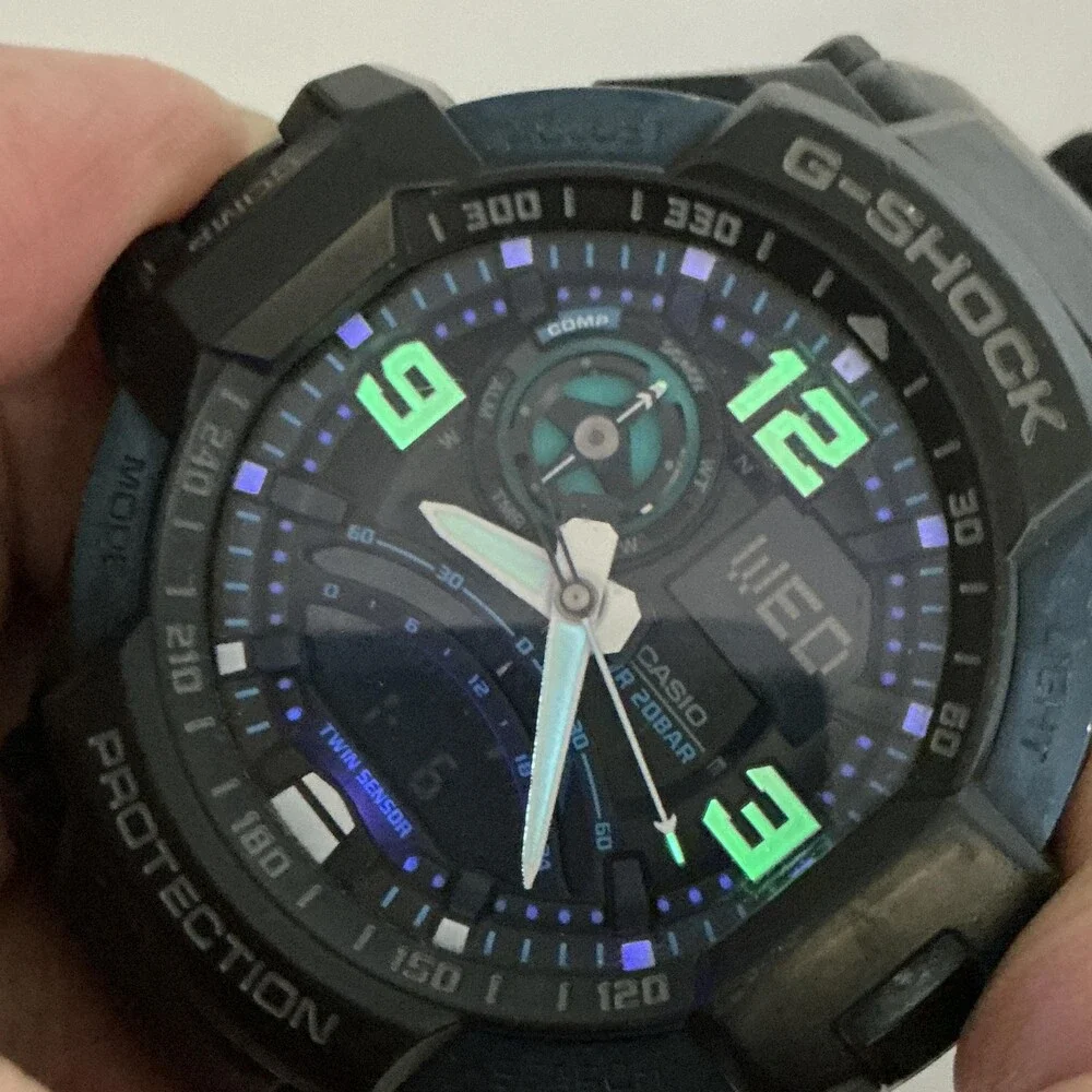Casio G-Shock GA-1000 Mens Watch 52mm Black Blue Digital Twin Sensor New Battery